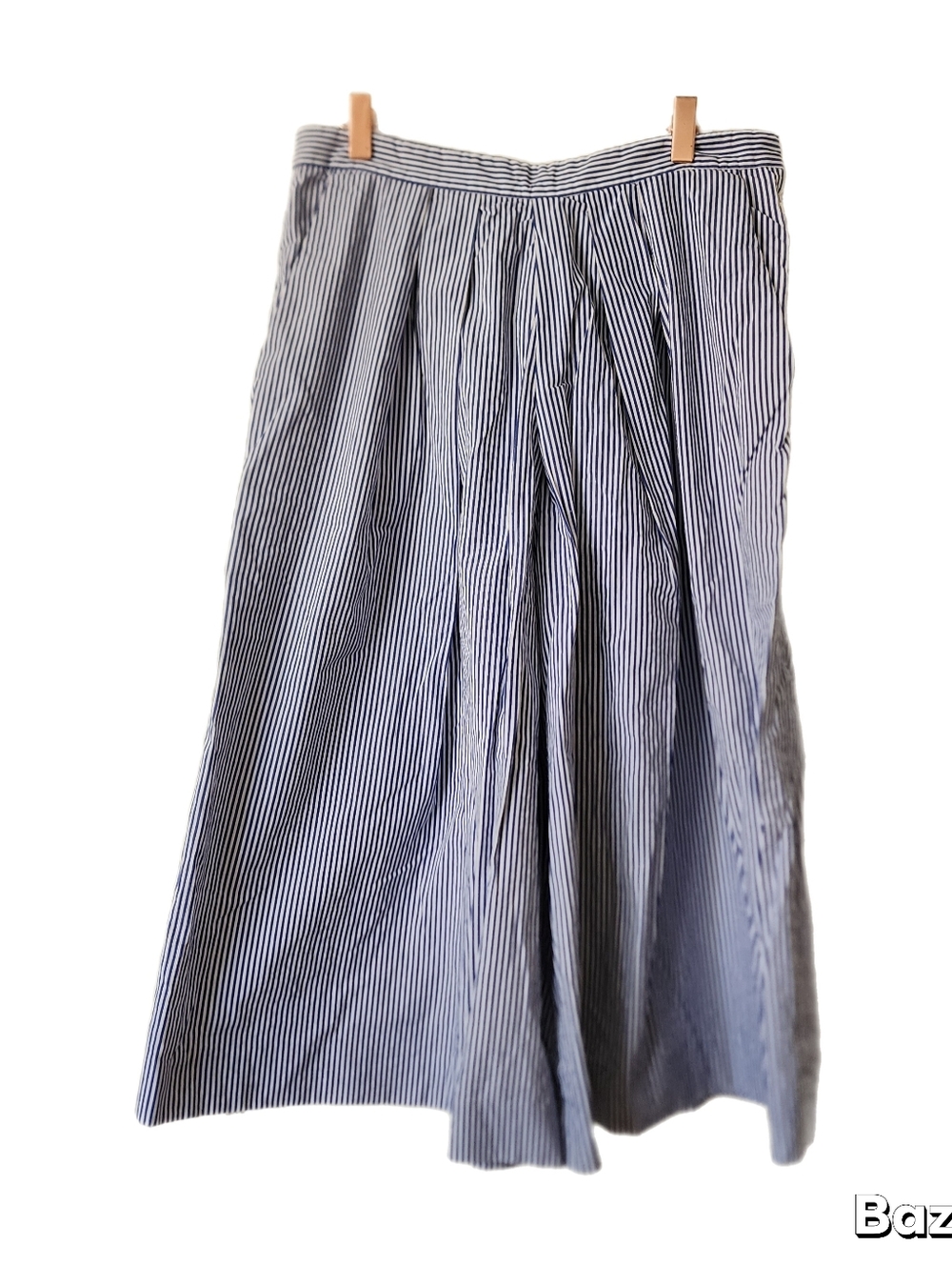 J. Crew Pants Womens Size 10 Blue White Stripe Wide Leg Culotte Crop Pleated